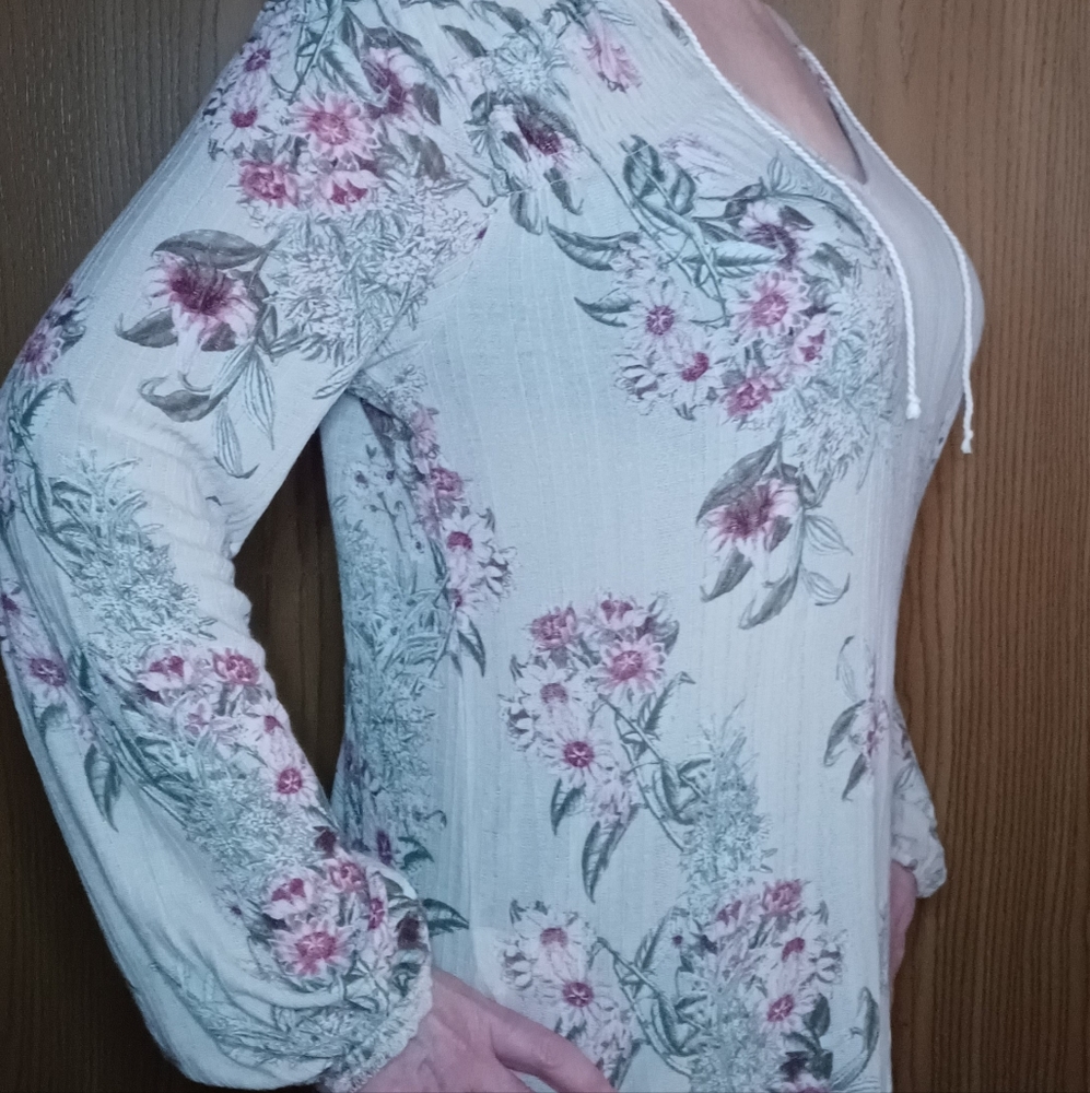 Lucky Brand Floral Blouse in Cream and Pink
